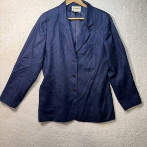 Eddie Bauer 100% Linen 3 Button Blazer Sport Jacket Navy Blue Women’s Size 12